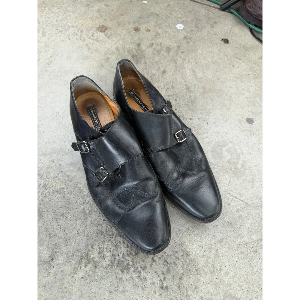 Vintage Bachrach Mens Black Leather Double Monk Strap Wingtip Dress Shoes 11